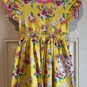 Wildflowers Yellow Floral Dress with Pink Trim